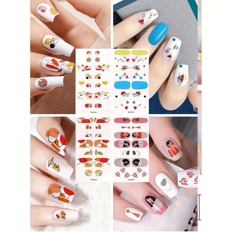 Full Wrap Graffiti Nail Polish Stickers Geometric Nail Strips Self Adhesive