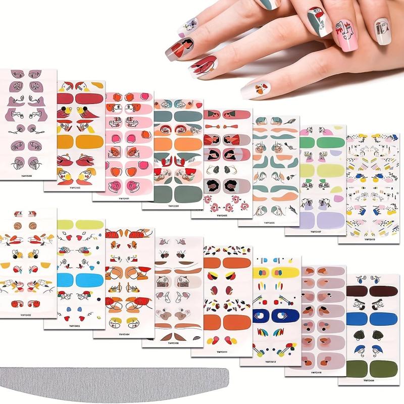 Full Wrap Graffiti Nail Polish Stickers Geometric Nail Strips Self Adhesive