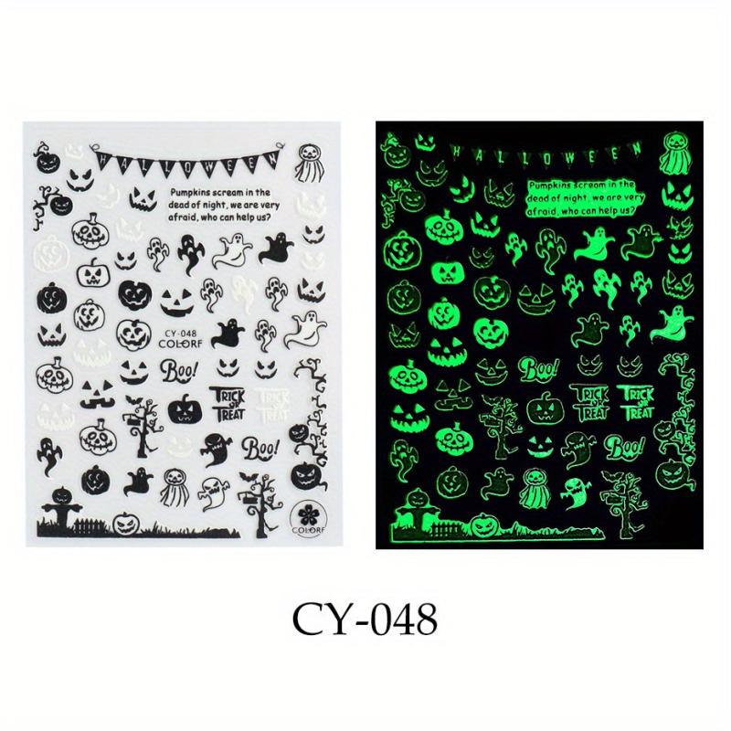 1pc Glow In The Dark Halloween Nail Stickers - Spider Web Ghost Pumpkin