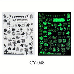 1pc Glow In The Dark Halloween Nail Stickers - Spider Web Ghost Pumpkin