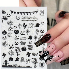 1pc Glow In The Dark Halloween Nail Stickers - Spider Web Ghost Pumpkin