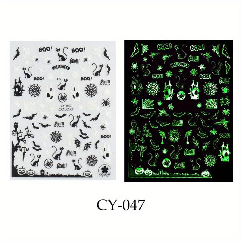 1pc Glow In The Dark Halloween Nail Stickers - Spider Web Ghost Pumpkin
