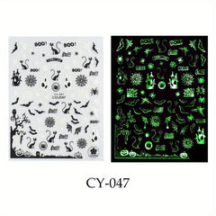 1pc Glow In The Dark Halloween Nail Stickers - Spider Web Ghost Pumpkin