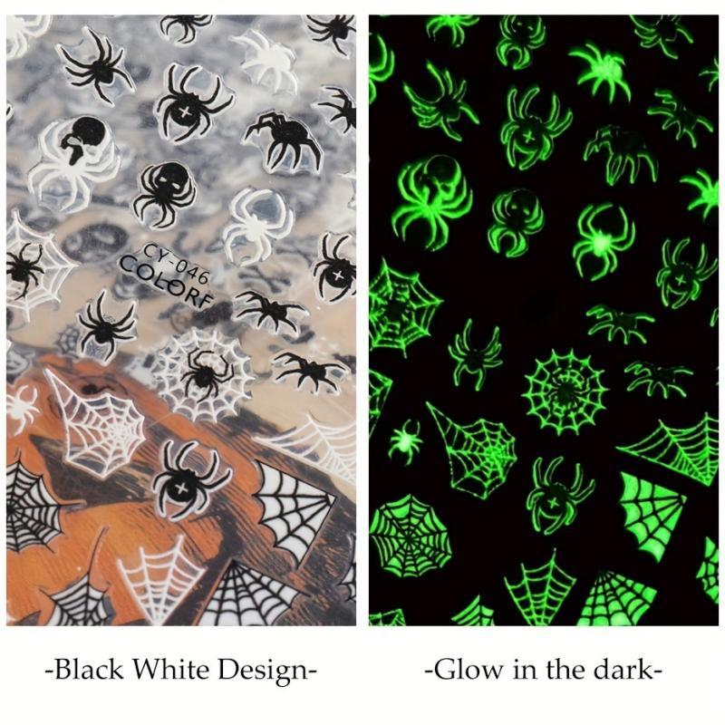 1pc Glow In The Dark Halloween Nail Stickers - Spider Web Ghost Pumpkin