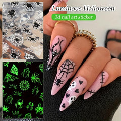 1pc Glow In The Dark Halloween Nail Stickers - Spider Web Ghost Pumpkin