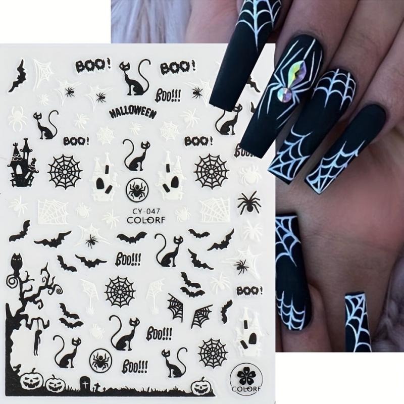 1pc Glow In The Dark Halloween Nail Stickers - Spider Web Ghost Pumpkin