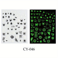 1pc Glow In The Dark Halloween Nail Stickers - Spider Web Ghost Pumpkin