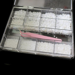 13 Grids Flatback Nail Pearls Set With Tweezers For Nail Art Decoration