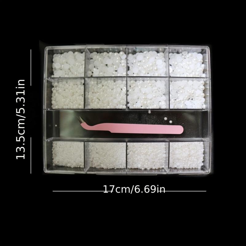 13 Grids Flatback Nail Pearls Set With Tweezers For Nail Art Decoration