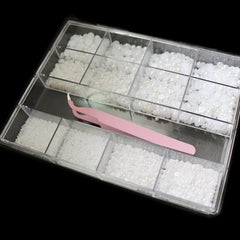 13 Grids Flatback Nail Pearls Set With Tweezers For Nail Art Decoration