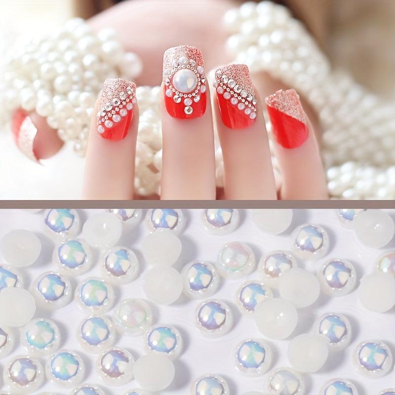 13 Grids Flatback Nail Pearls Set With Tweezers For Nail Art Decoration