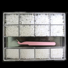 13 Grids Flatback Nail Pearls Set With Tweezers For Nail Art Decoration