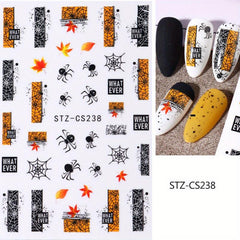 Halloween Nail Art Stickers Pumpkin Maple Leaf Spider Web Decals