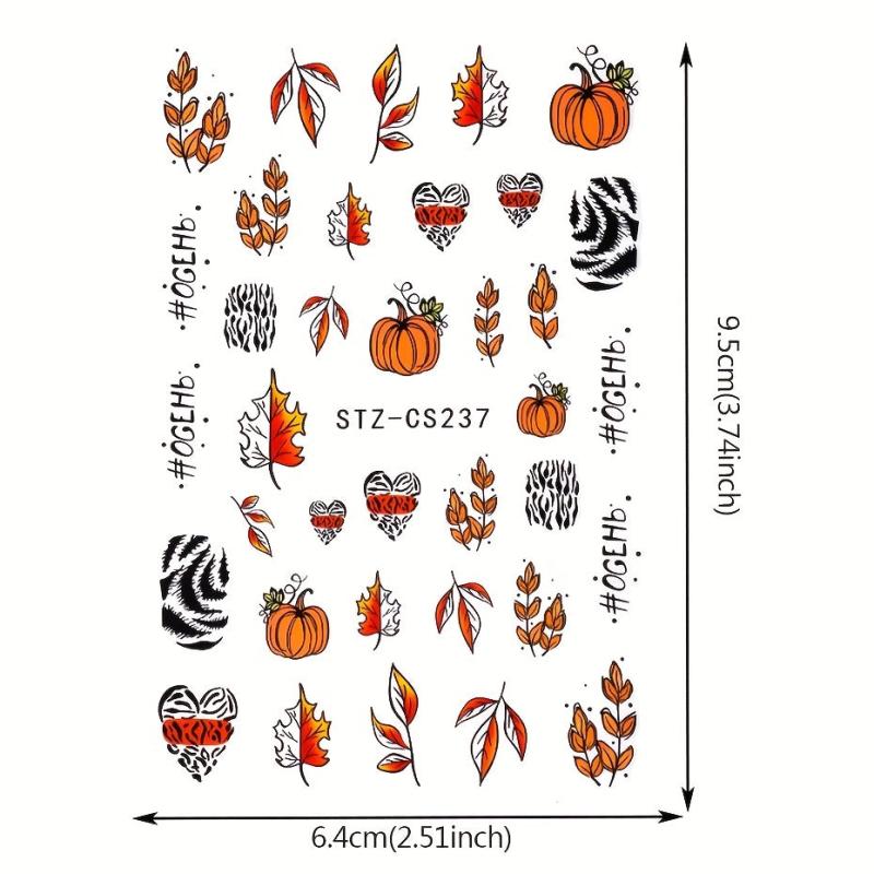 Halloween Nail Art Stickers Pumpkin Maple Leaf Spider Web Decals