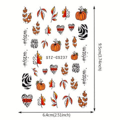 Halloween Nail Art Stickers Pumpkin Maple Leaf Spider Web Decals