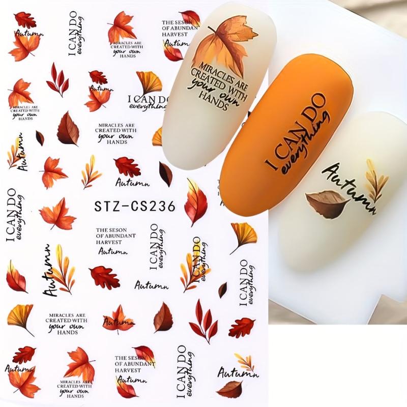 Halloween Nail Art Stickers Pumpkin Maple Leaf Spider Web Decals