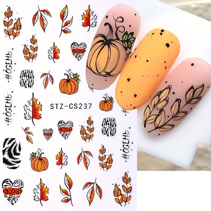 Halloween Nail Art Stickers Pumpkin Maple Leaf Spider Web Decals