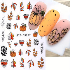Halloween Nail Art Stickers Pumpkin Maple Leaf Spider Web Decals