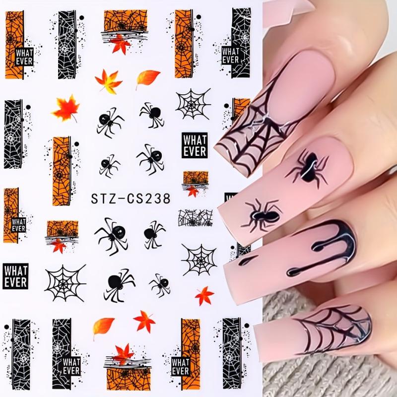Halloween Nail Art Stickers Pumpkin Maple Leaf Spider Web Decals