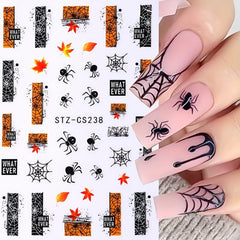 Halloween Nail Art Stickers Pumpkin Maple Leaf Spider Web Decals