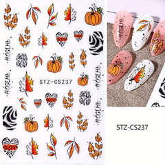 Halloween Nail Art Stickers Pumpkin Maple Leaf Spider Web Decals