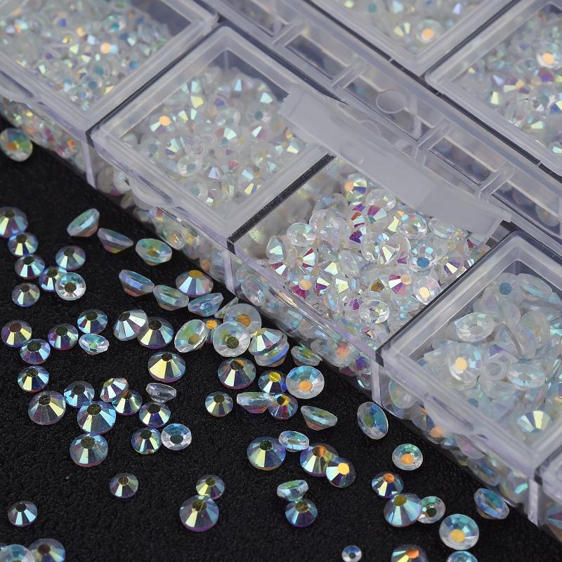 3000 pcs AB Clear Rhinestones Nail Gems with Storage Box