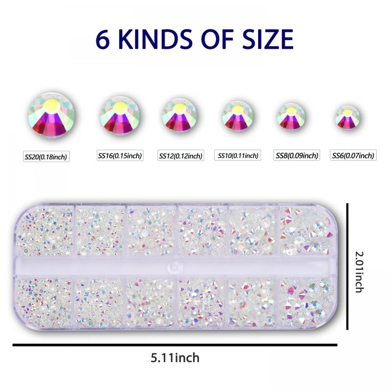 3000 pcs AB Clear Rhinestones Nail Gems with Storage Box