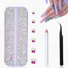 3000 pcs AB Clear Rhinestones Nail Gems with Storage Box