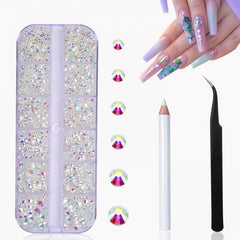3000 pcs AB Clear Rhinestones Nail Gems with Storage Box