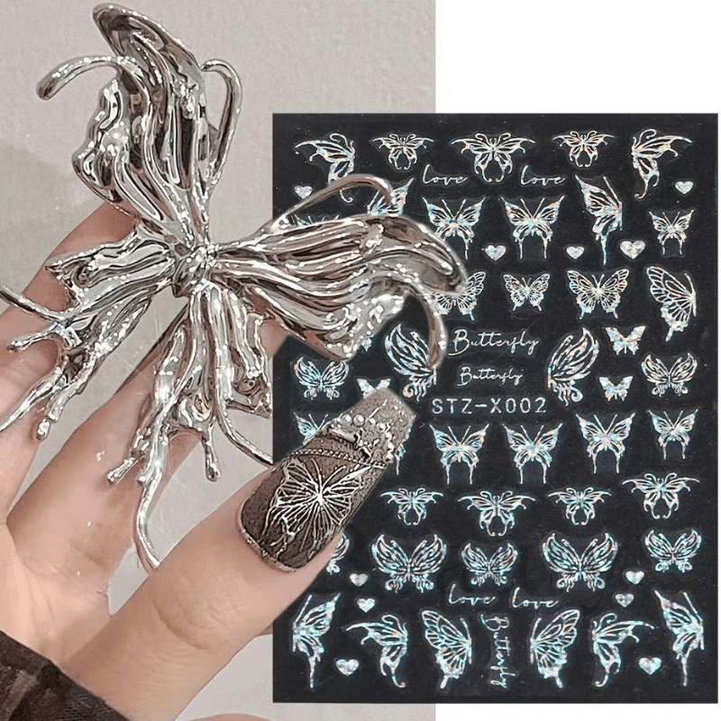 5D Embossed Aurora Butterfly Nail Art Transfer Stickers Self Adhesive Decals