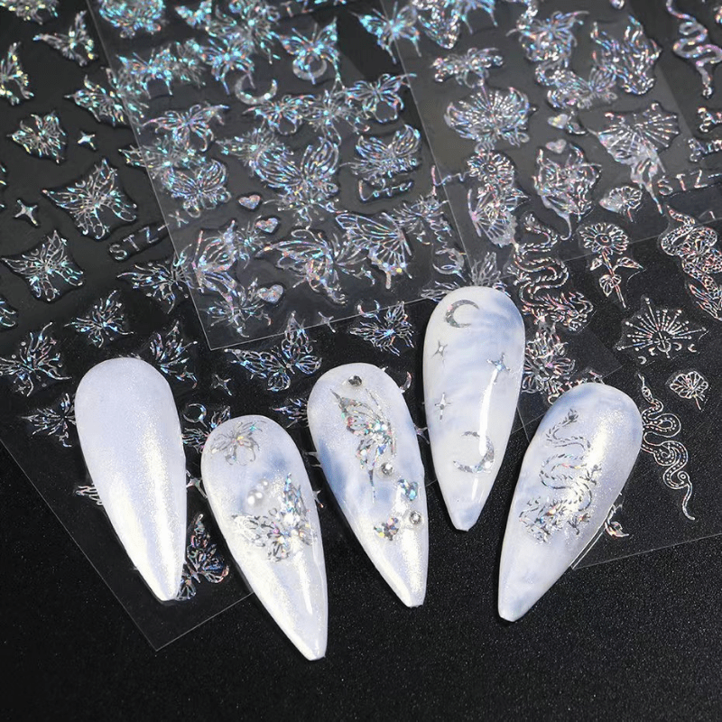 5D Embossed Aurora Butterfly Nail Art Transfer Stickers Self Adhesive Decals