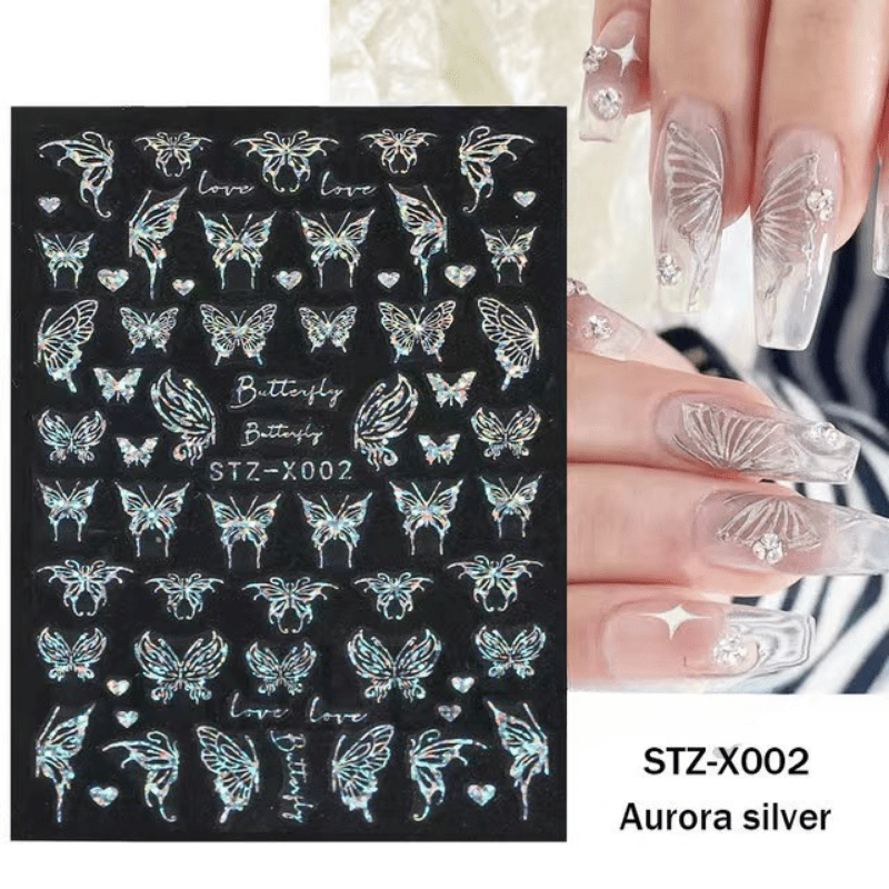 5D Embossed Aurora Butterfly Nail Art Transfer Stickers Self Adhesive Decals