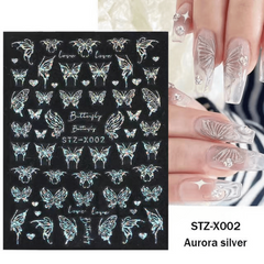 5D Embossed Aurora Butterfly Nail Art Transfer Stickers Self Adhesive Decals