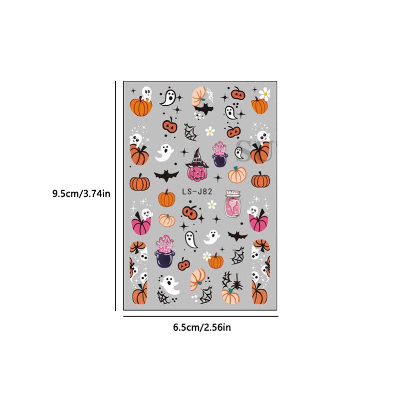 Halloween Nail Art Stickers Pumpkin Spider Web Skull Ghost Bat Nail Decals