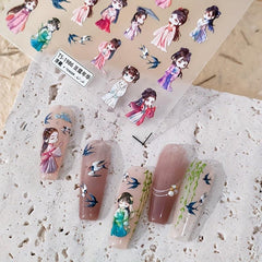 Chinese Style Building Nail Art Stickers Ancient Girls Birds Sticker