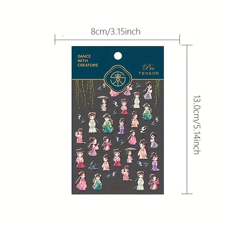 Chinese Style Building Nail Art Stickers Ancient Girls Birds Sticker