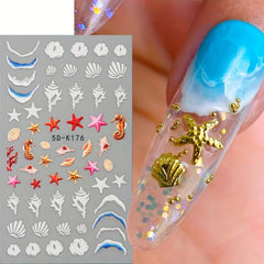 2 Pcs Marine Life Nail Art Stickers With Jellyfish And Starfish Nail Decals