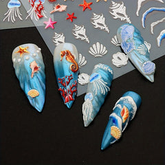 2 Pcs Marine Life Nail Art Stickers With Jellyfish And Starfish Nail Decals