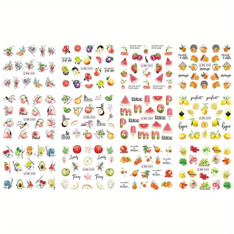 12 Butterfly Nails Sticker English Letter Water Transfer Decal