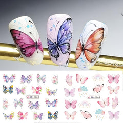 12 Butterfly Nails Sticker English Letter Water Transfer Decal