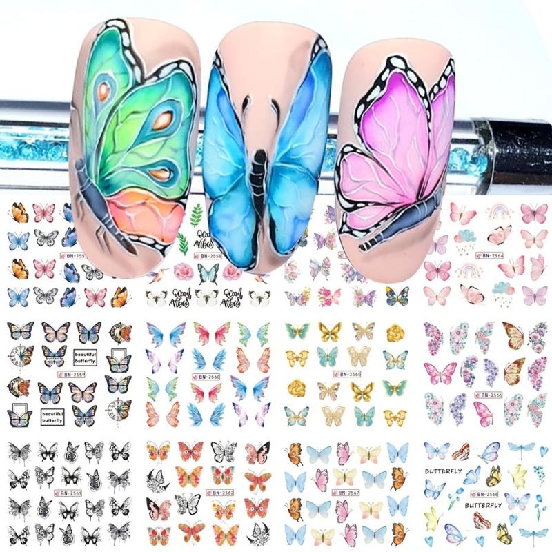 12 Butterfly Nails Sticker English Letter Water Transfer Decal