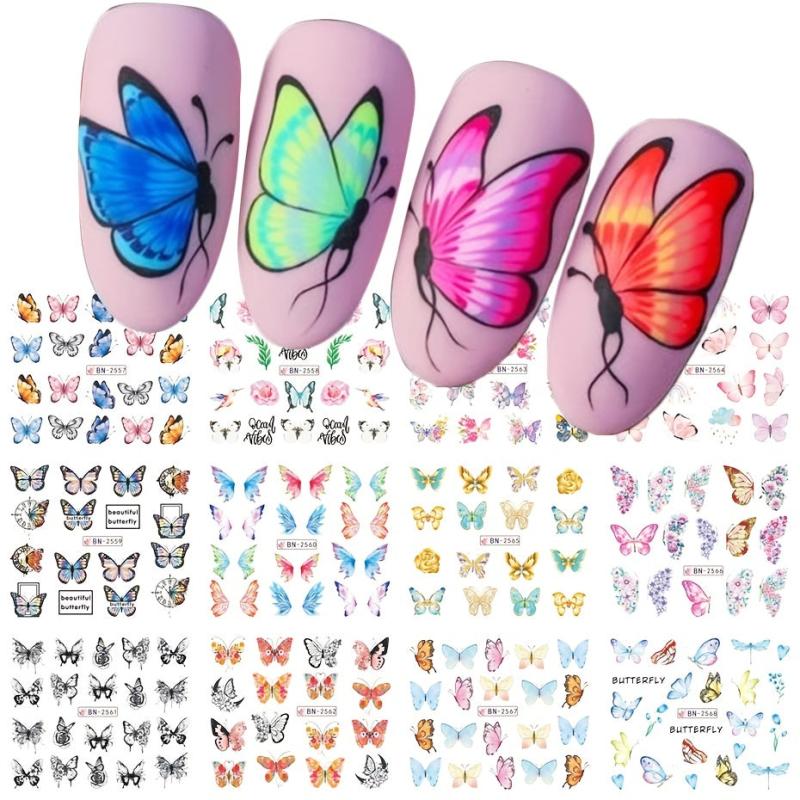12 Butterfly Nails Sticker English Letter Water Transfer Decal