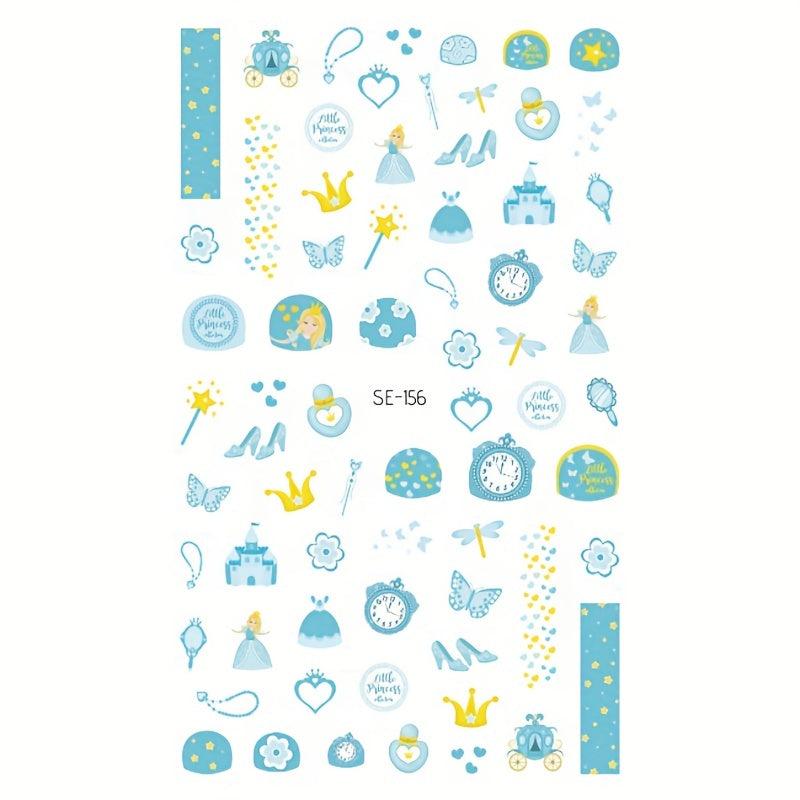 Princess Nail Art Stickers Self Adhesive Cartoon Design for Adult