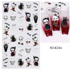 5D Embossed Halloween Cartoon Nail Art Stickers Pink Pumpkin Ghosts