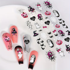 5D Embossed Halloween Cartoon Nail Art Stickers Pink Pumpkin Ghosts