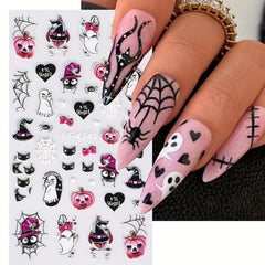 5D Embossed Halloween Cartoon Nail Art Stickers Pink Pumpkin Ghosts