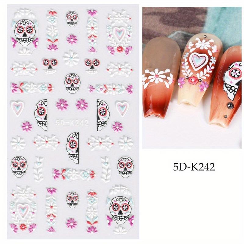 5D Embossed Halloween Cartoon Nail Art Stickers Pink Pumpkin Ghosts