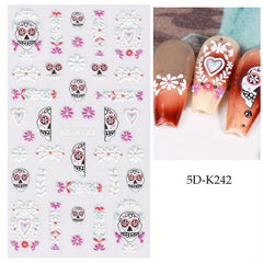 5D Embossed Halloween Cartoon Nail Art Stickers Pink Pumpkin Ghosts