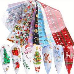 Christmas Nail Foil Transfer Stickers Santa Gift Snow Nail Decals