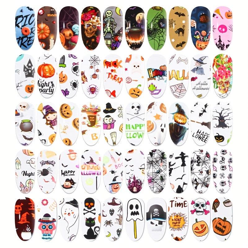 50pcs Halloween Nail Foil Transfer Stickers Starry Sky Self Adhesive Decals